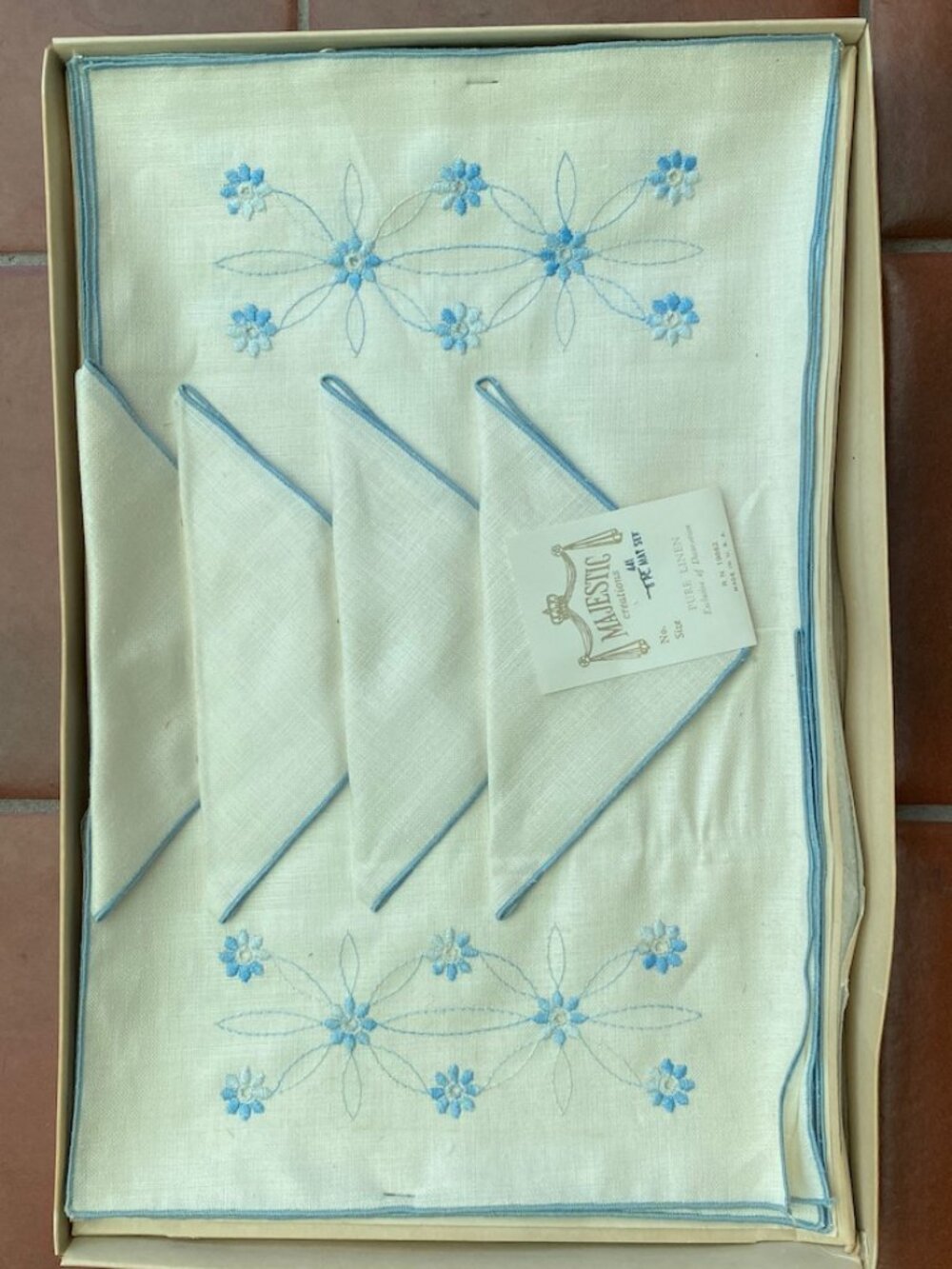 Vintage/Antique Linen Placemats and Napkins, New Old Stock, In Original Box